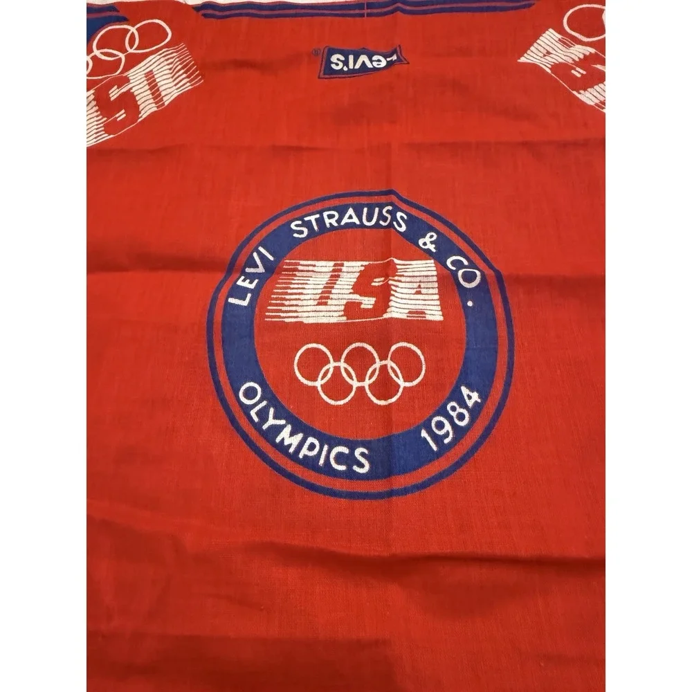 Vtg Levi's 80s USA Olympic Red Bandana Handkerchief Souvenir Rockabilly Retro